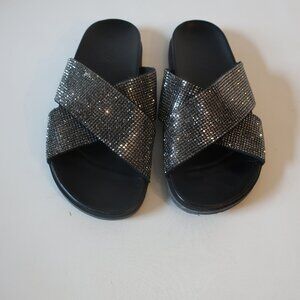 Womens Inuovo Black Bedazzled Flat Sandal Slides 38 US/8 *